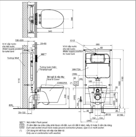 Bồn Cầu Treo Tường TOTO CW822RA TC385VS WH172A MB175M - Ảnh 2